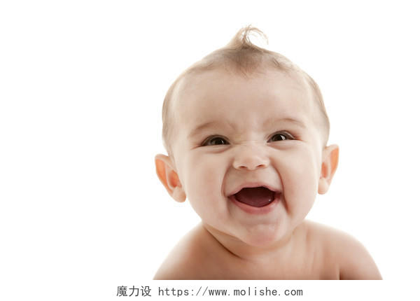 白底婴儿大笑高兴兴奋笑容笑脸